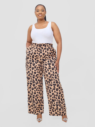 Vivo Sanali Wide Leg Pants - Taupe Animal Print - Shopzetu