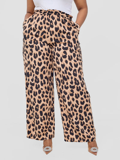 Vivo Sanali Wide Leg Pants - Taupe Animal Print - Shopzetu