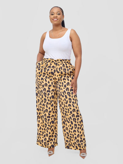 Vivo Sanali Wide Leg Pants - Orange Animal Print - Shopzetu