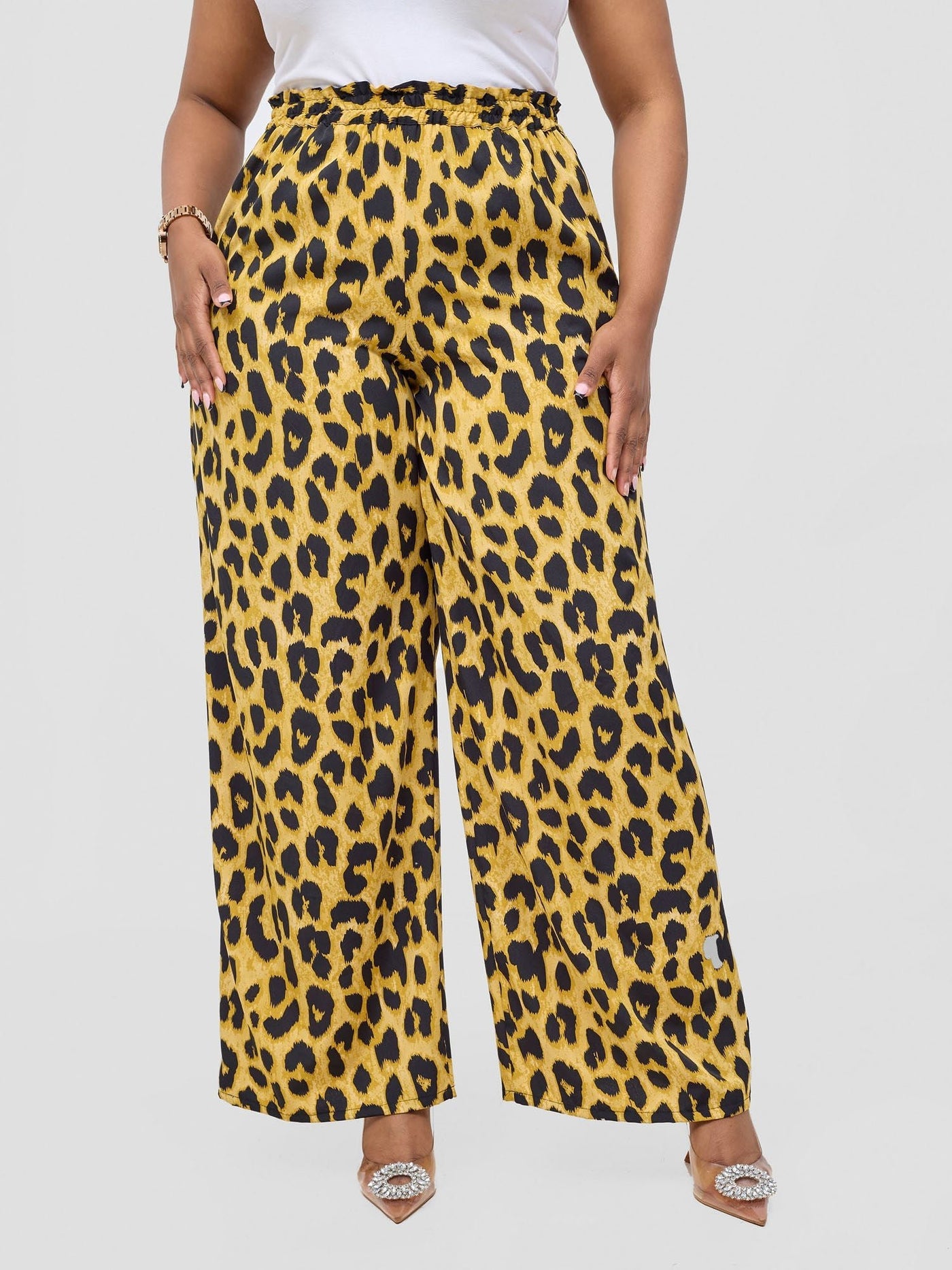 Vivo Sanali Wide Leg Pants - Dark Mustard Animal Print - Shopzetu