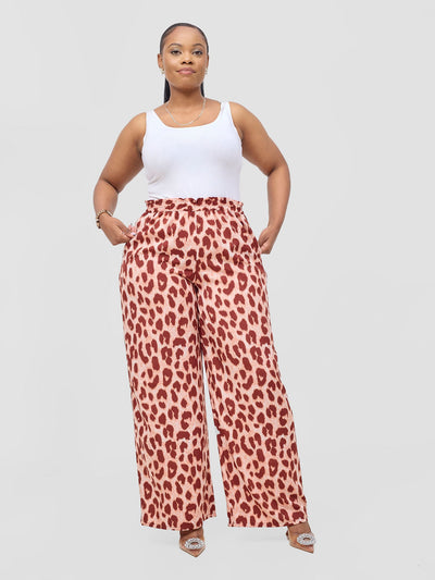 Vivo Sanali Wide Leg Pants - Rust Animal Print - Shopzetu