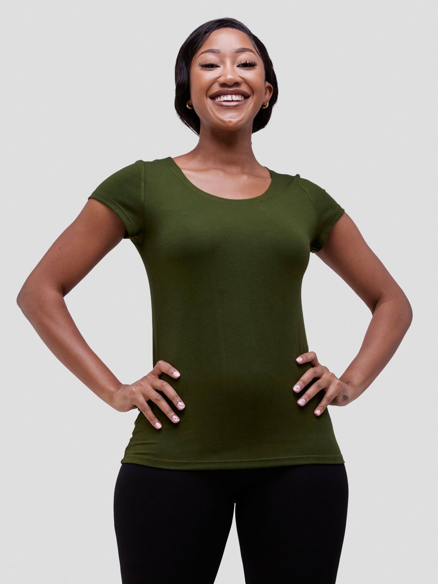 Vivo Basic Val Cap Sleeve Top - Hunters Green - Shopzetu