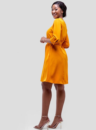 Vivo Tatili 3/4 Sleeve Tent Dress - Mustard - Shopzetu