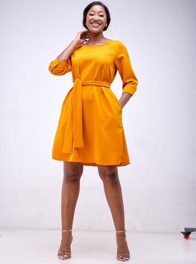 Vivo Tatili 3/4 Sleeve Tent Dress - Mustard - Shopzetu