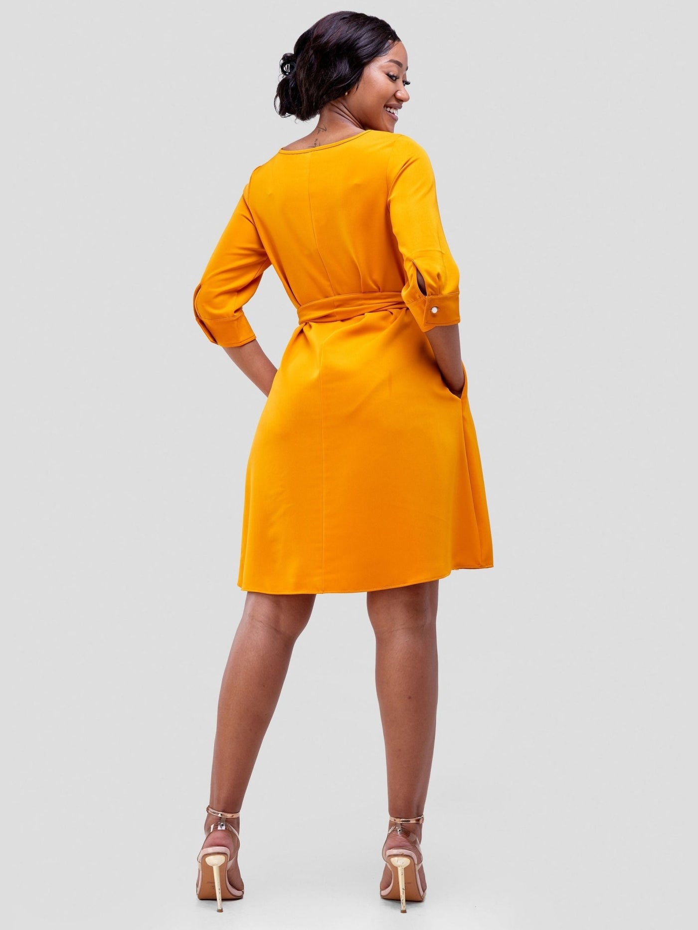 Vivo Tatili 3/4 Sleeve Tent Dress - Mustard - Shopzetu