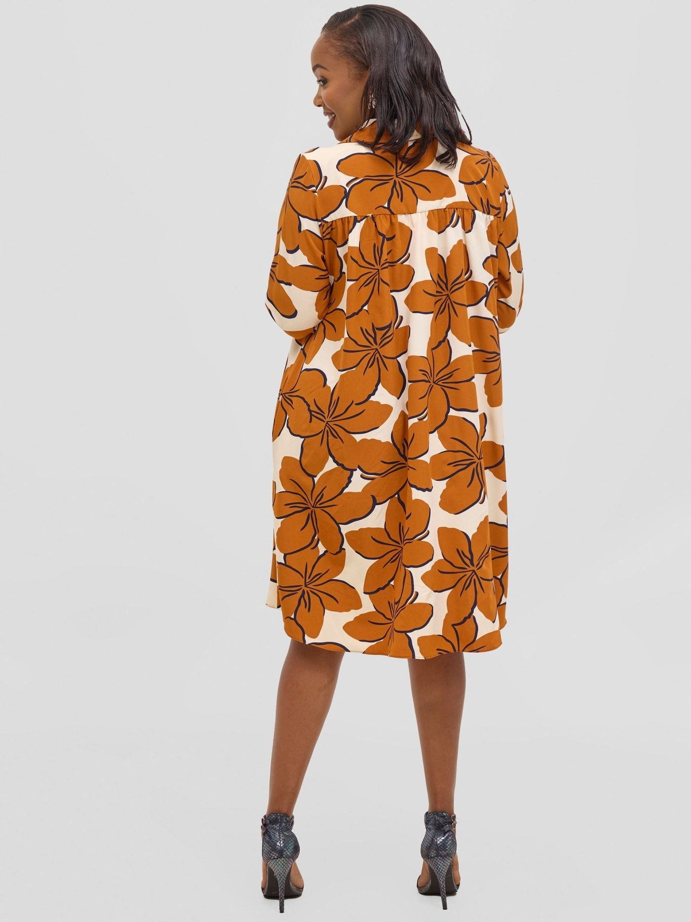 Vivo Reba Hi Low Dress - Rust / Cream Print - Shopzetu