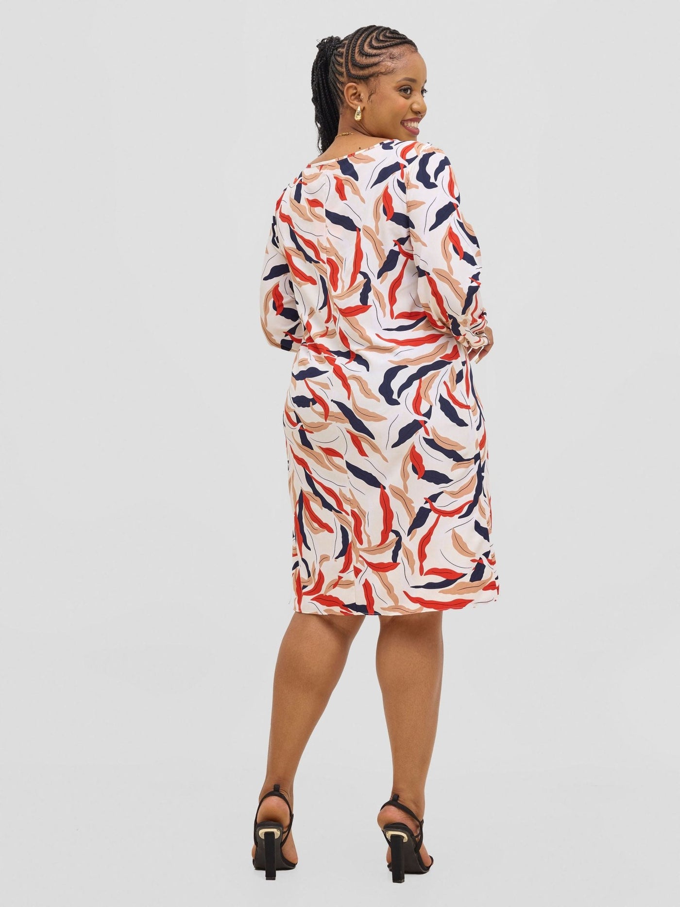 Vivo Jasiri Bishop Sleeve Shift Dress - Cream / Red Tiwi Print - Shopzetu