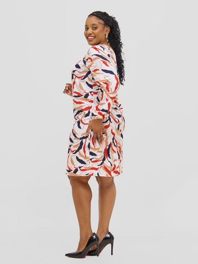 Vivo Jasiri Bishop Sleeve Shift Dress - Cream / Red Tiwi Print - Shopzetu