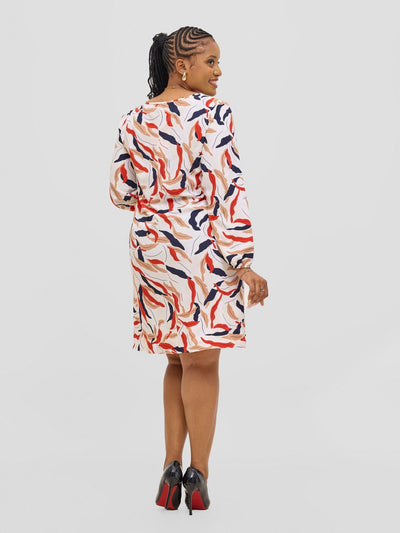 Vivo Jasiri Bishop Sleeve Shift Dress - Cream / Red Tiwi Print - Shopzetu