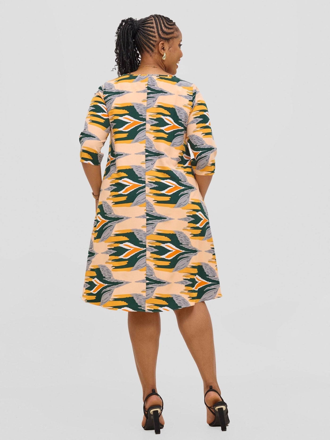 Vivo Ayo Tent Dress - Mustard / Green Print - Shopzetu