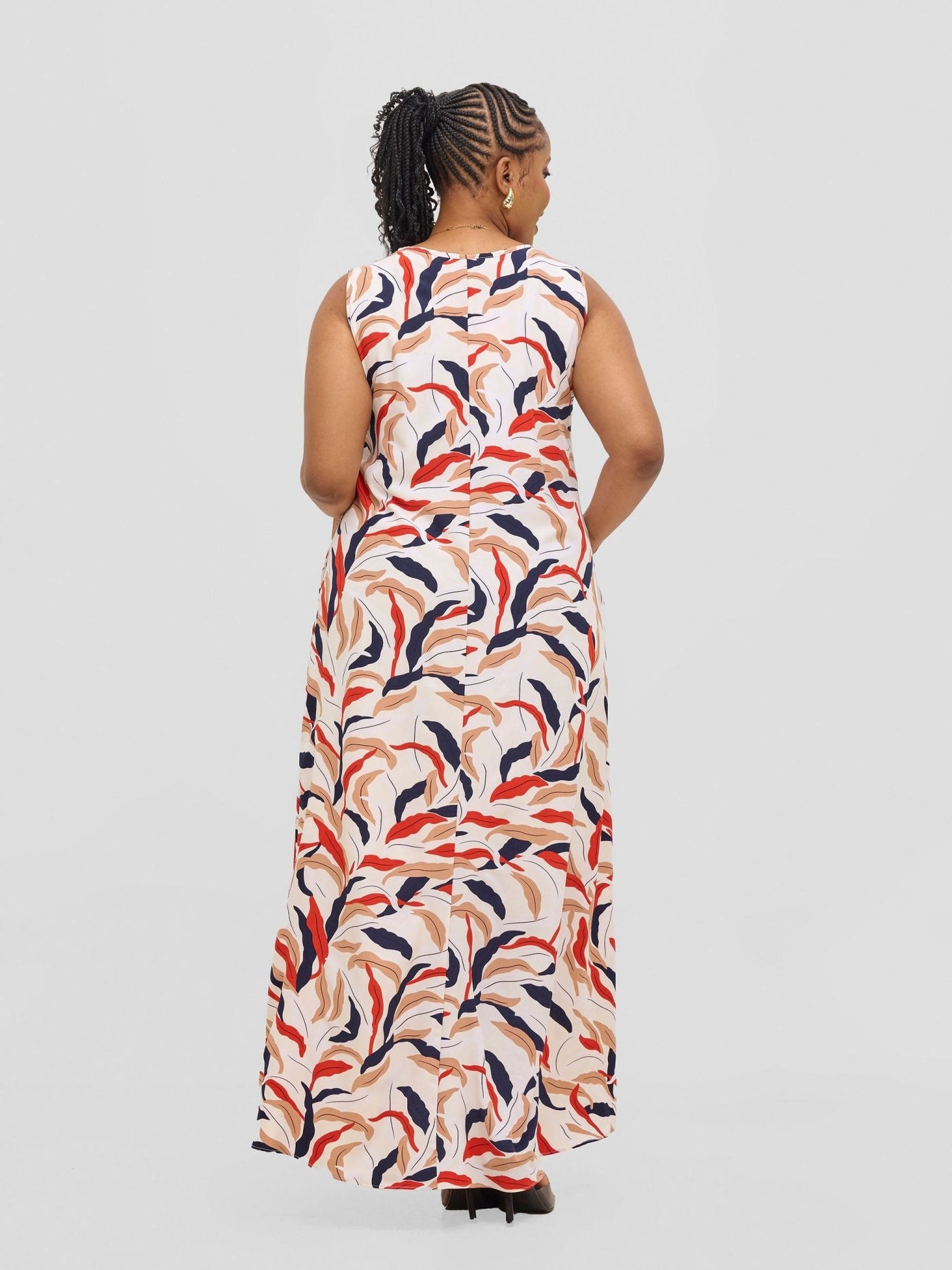 Vivo Basic Sleeveless Tent Maxi Dress - Cream / Red Print - Shopzetu