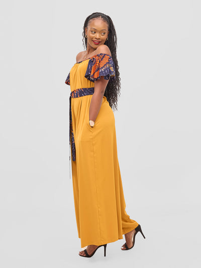 Vivo Fara Off Shoulder Flounce Sleeve Jumpsuit - Mustard