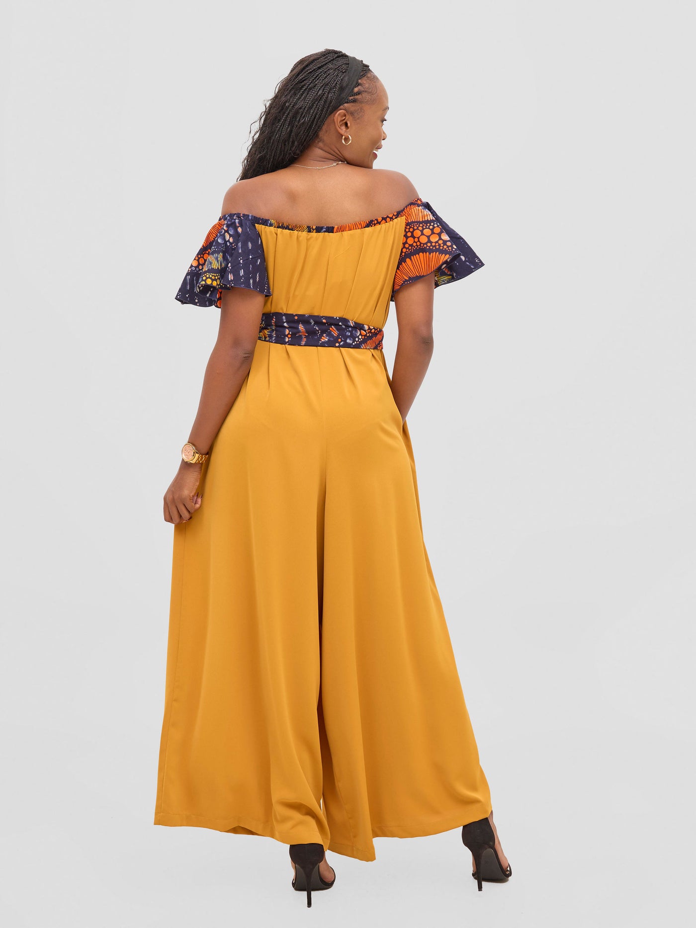 Vivo Fara Off Shoulder Flounce Sleeve Jumpsuit - Mustard