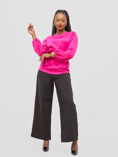 Vivo Meli Bishop Sleeve Tie Top - Hot Pink - Shopzetu