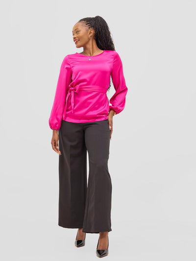 Vivo Meli Bishop Sleeve Tie Top - Hot Pink - Shopzetu