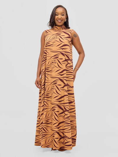 Vivo Bissa Reversible Maxi Dress - Brown / Rust Print - Shopzetu