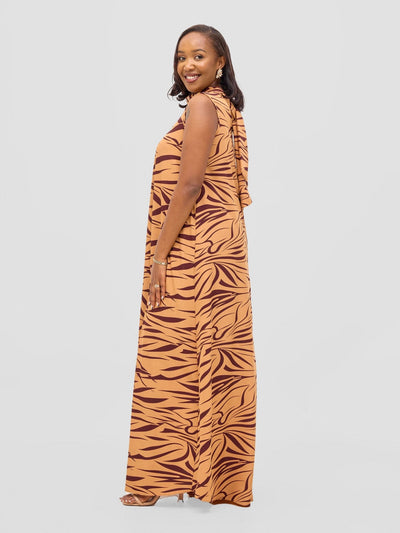 Vivo Bissa Reversible Maxi Dress - Brown / Rust Print - Shopzetu