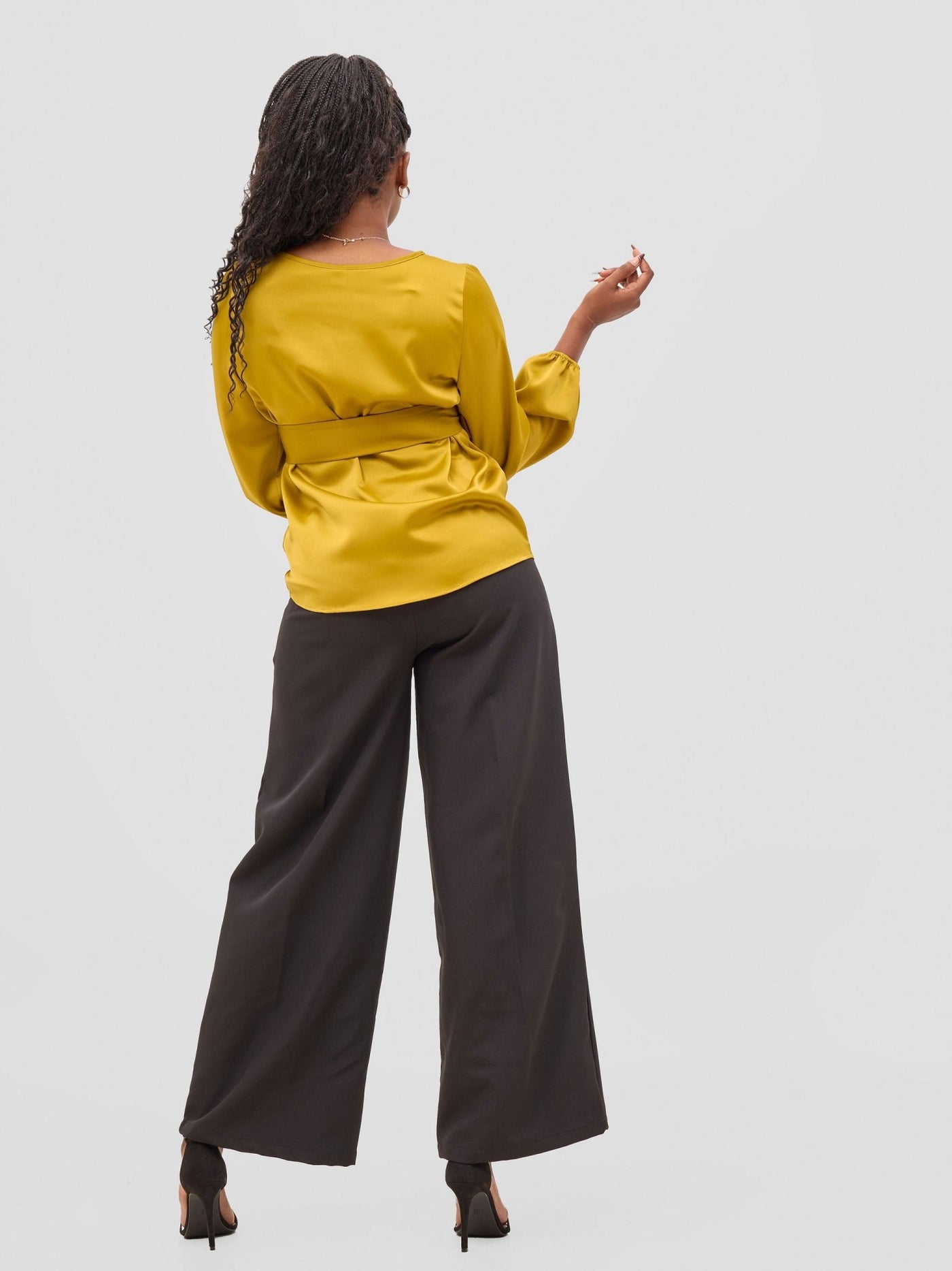 Vivo Meli Bishop Sleeve Tie Top - Dark Mustard - Shopzetu