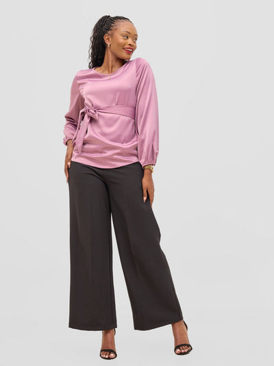 Vivo Meli Bishop Sleeve Tie Top - Dusty Pink - Shopzetu