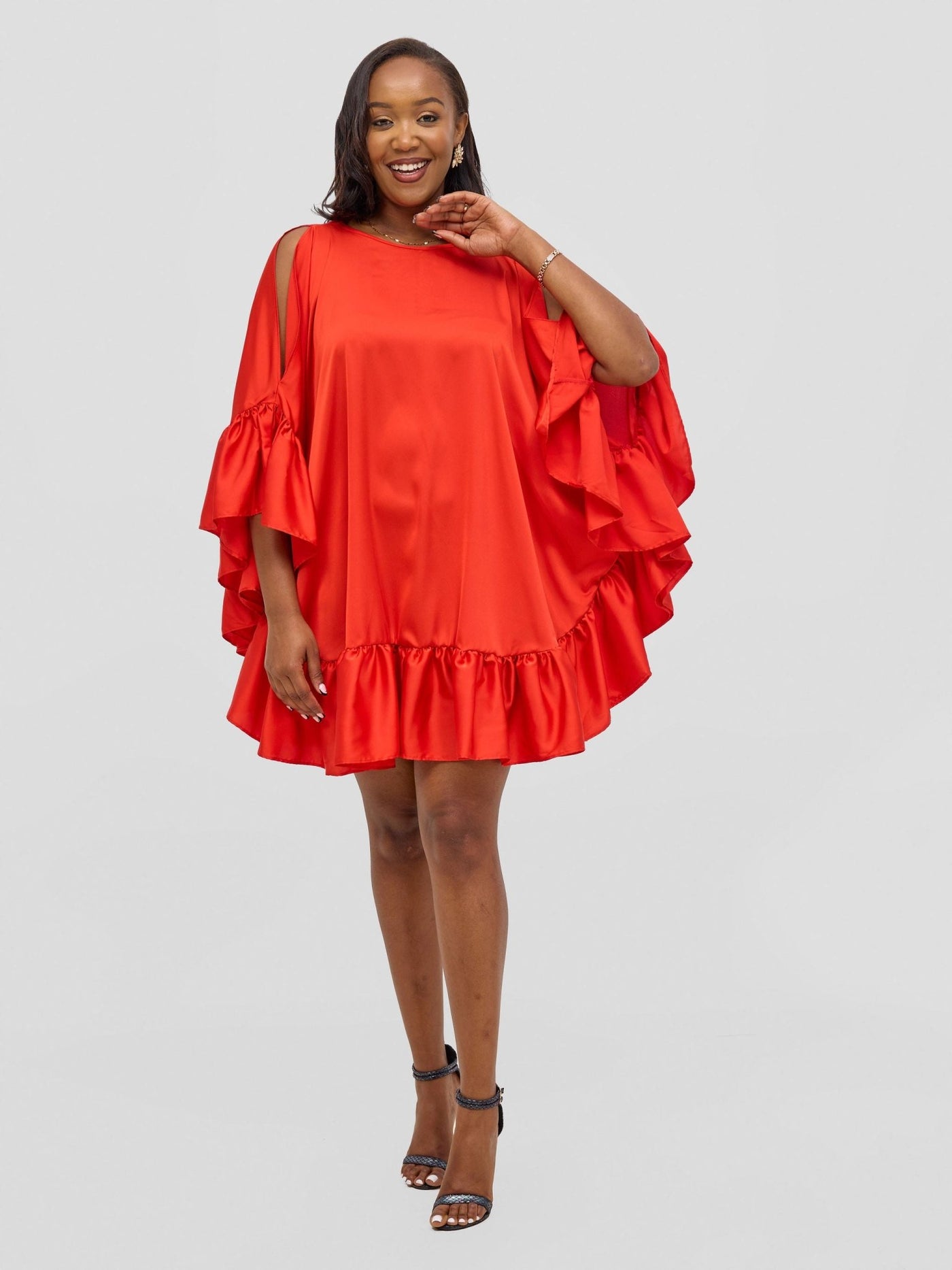 Vivo Malindi Tunic Dress With Frills - Red - Shopzetu