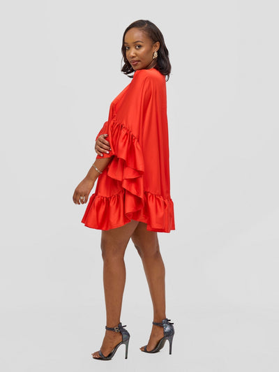 Vivo Malindi Tunic Dress With Frills - Red - Shopzetu