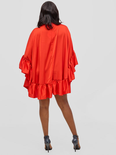 Vivo Malindi Tunic Dress With Frills - Red - Shopzetu