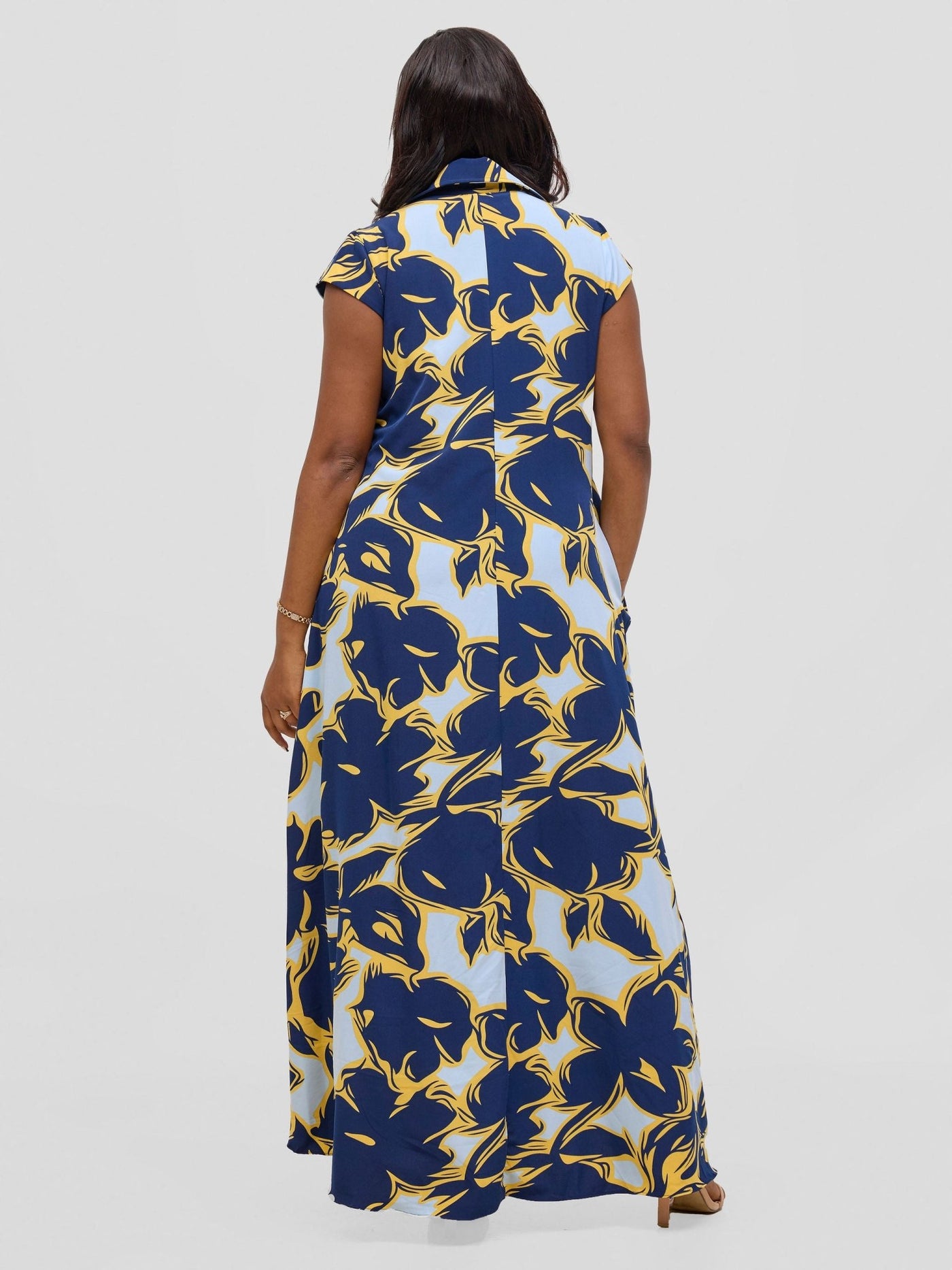 Vivo Zuri Cap Sleeved Maxi Dress - Navy / Cream Uri Print - Shopzetu