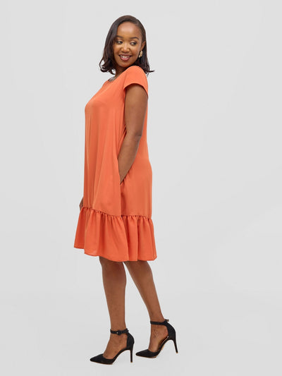 Vivo Dalia Cap Sleeve Gathered Tent Dress - Orange - Shopzetu