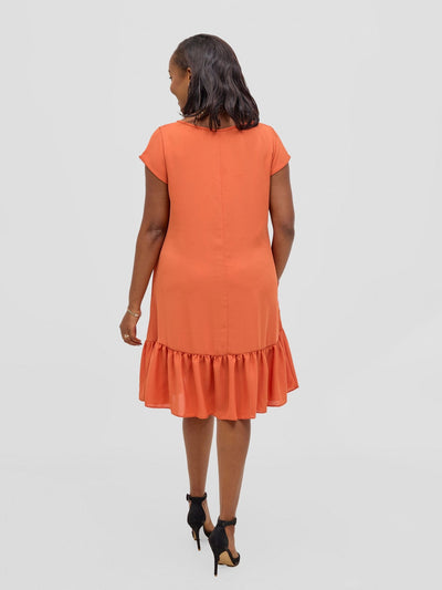 Vivo Dalia Cap Sleeve Gathered Tent Dress - Orange - Shopzetu