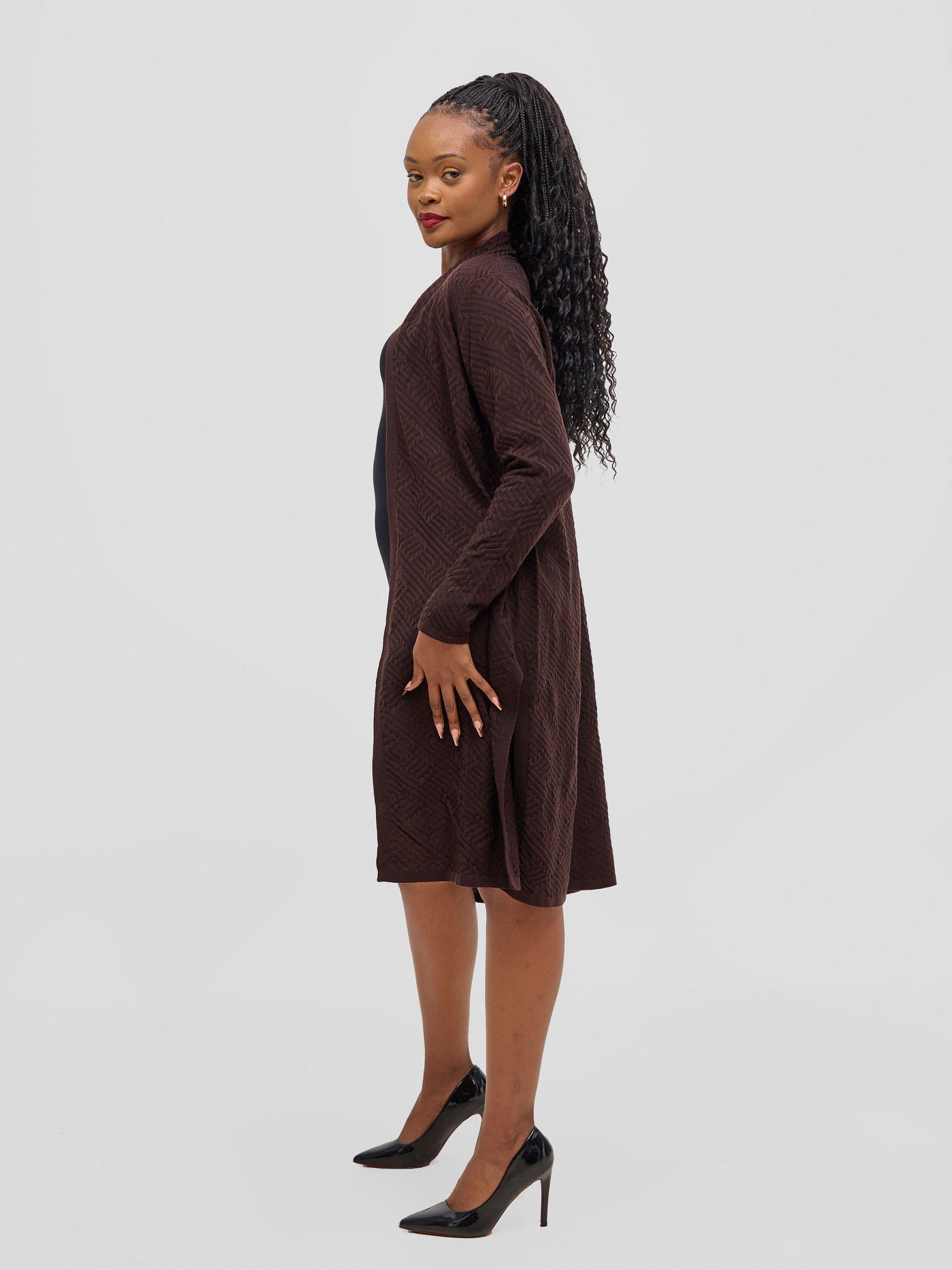 Vivo Side Slit Midi Waterfall - Chocolate Brown