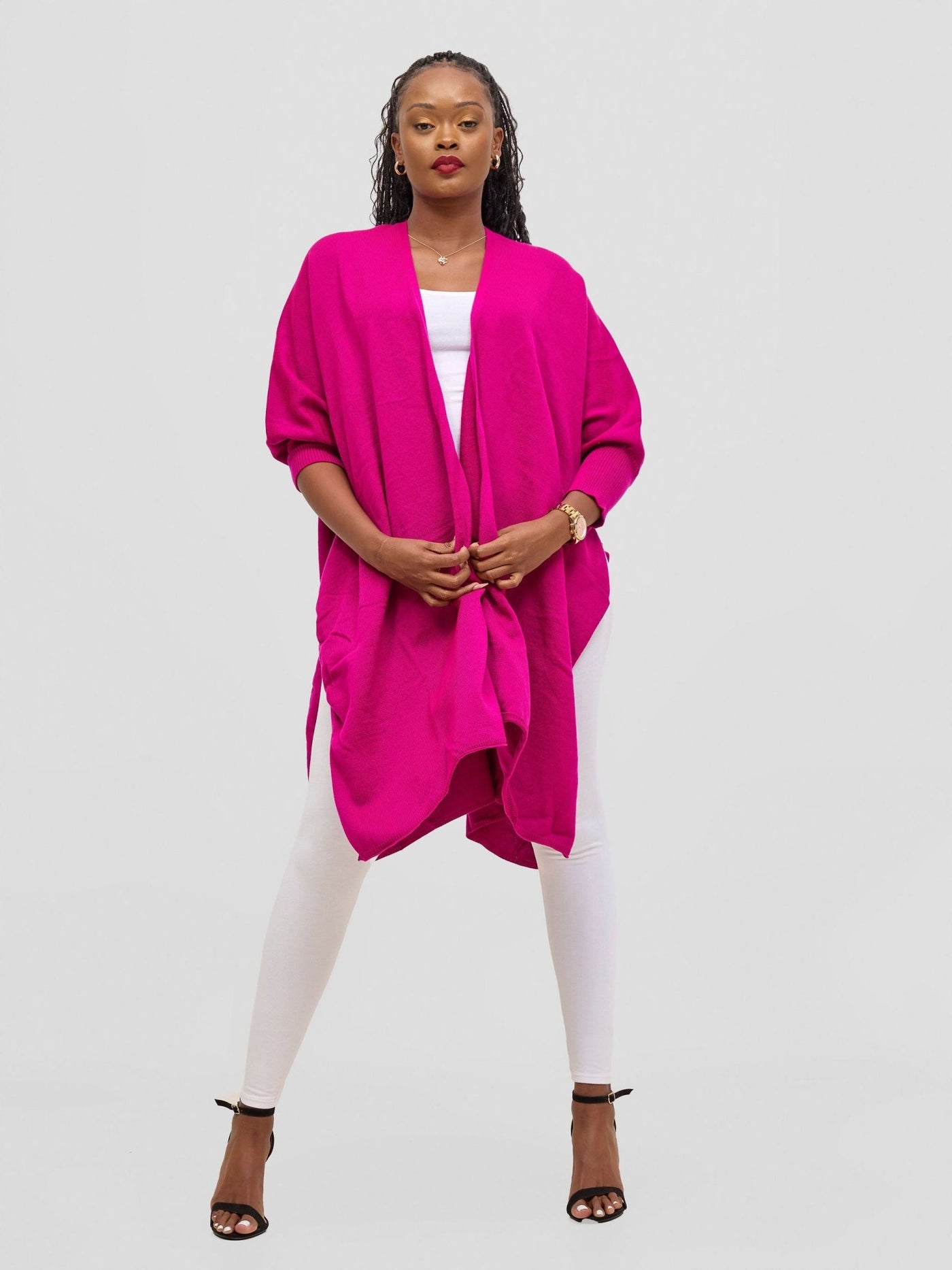 Vivo Cuffed Wrap Poncho - Fuchsia - Shopzetu