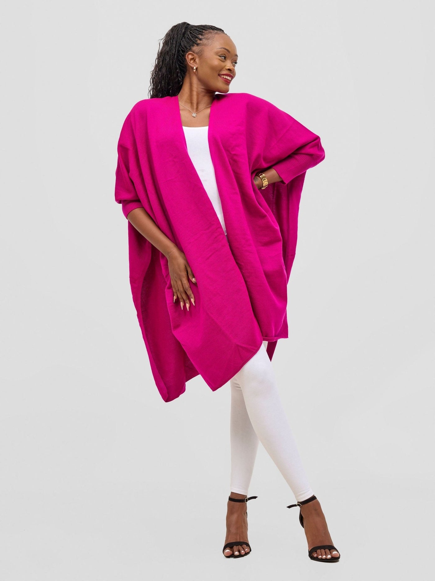 Vivo Cuffed Wrap Poncho - Fuchsia - Shopzetu