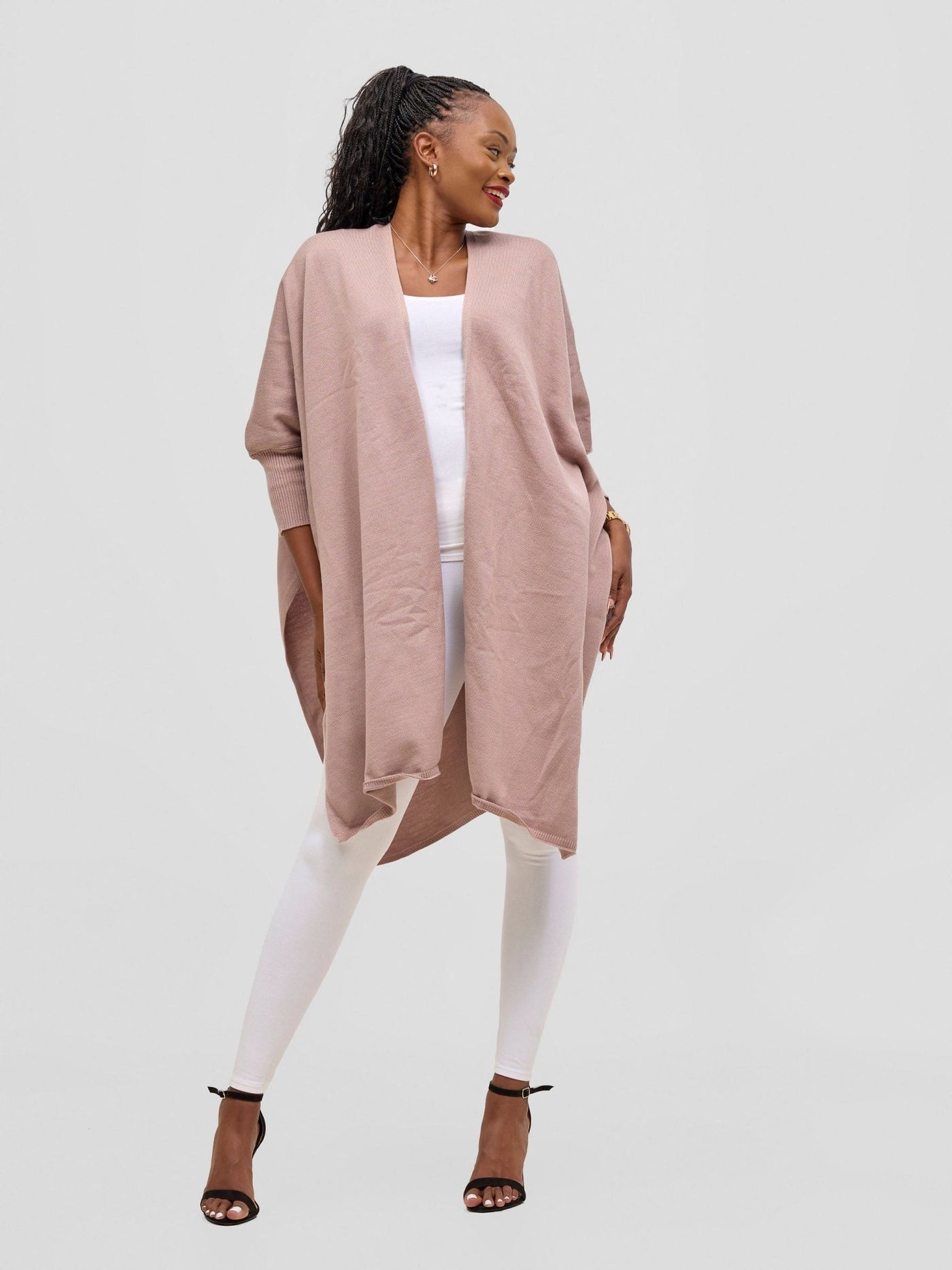 Vivo Cuffed Wrap Poncho - Light Taupe - Shopzetu