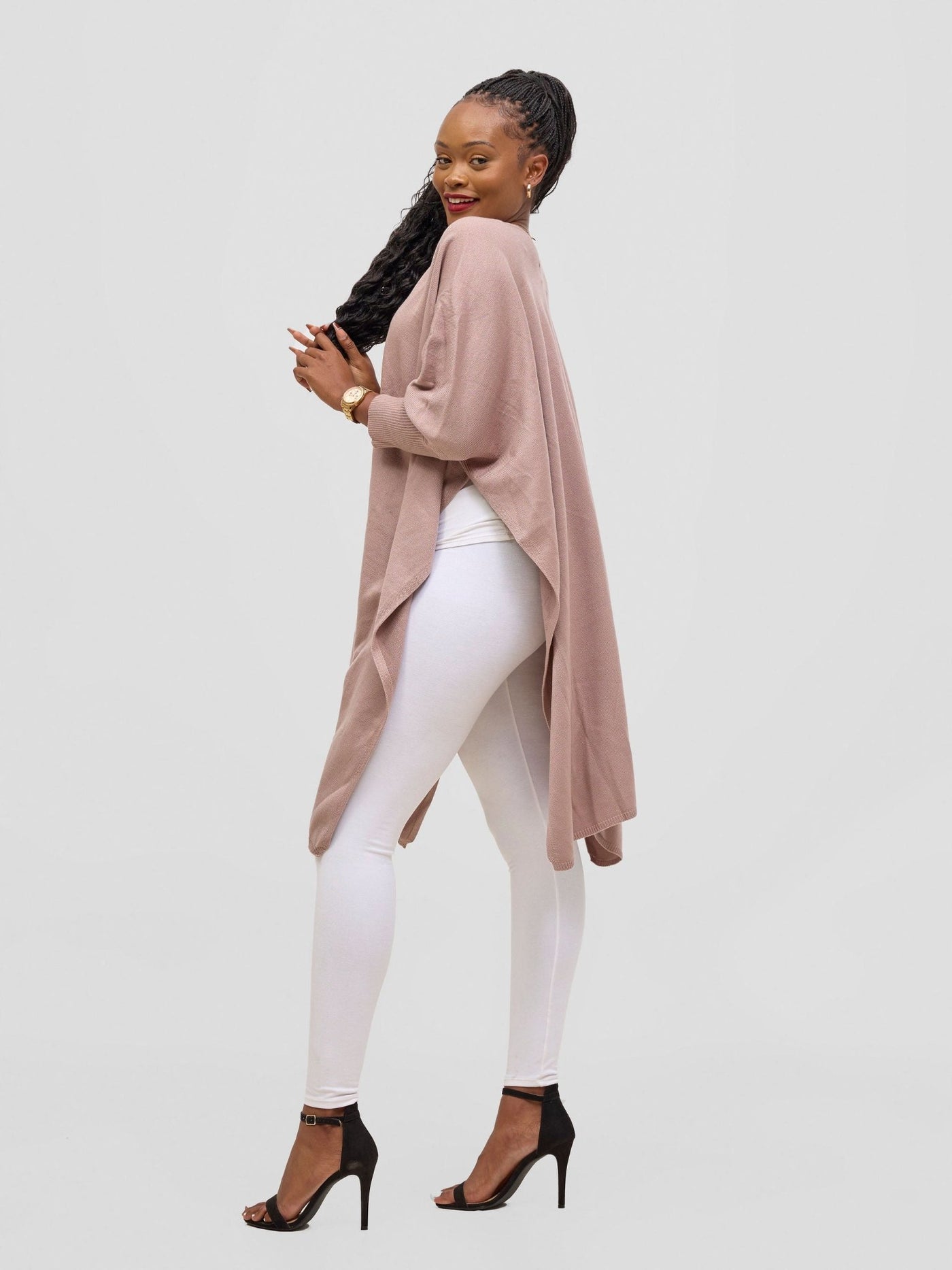 Vivo Cuffed Wrap Poncho - Light Taupe - Shopzetu