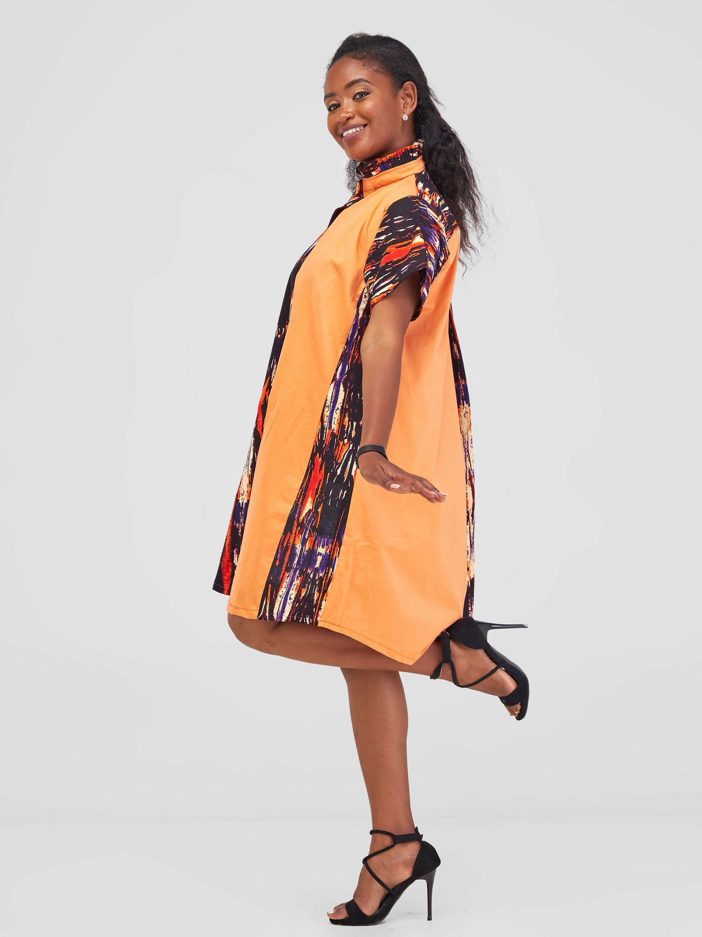 Vazi Afriq Cotton Ankara Shirt Dress - Orange - Shopzetu