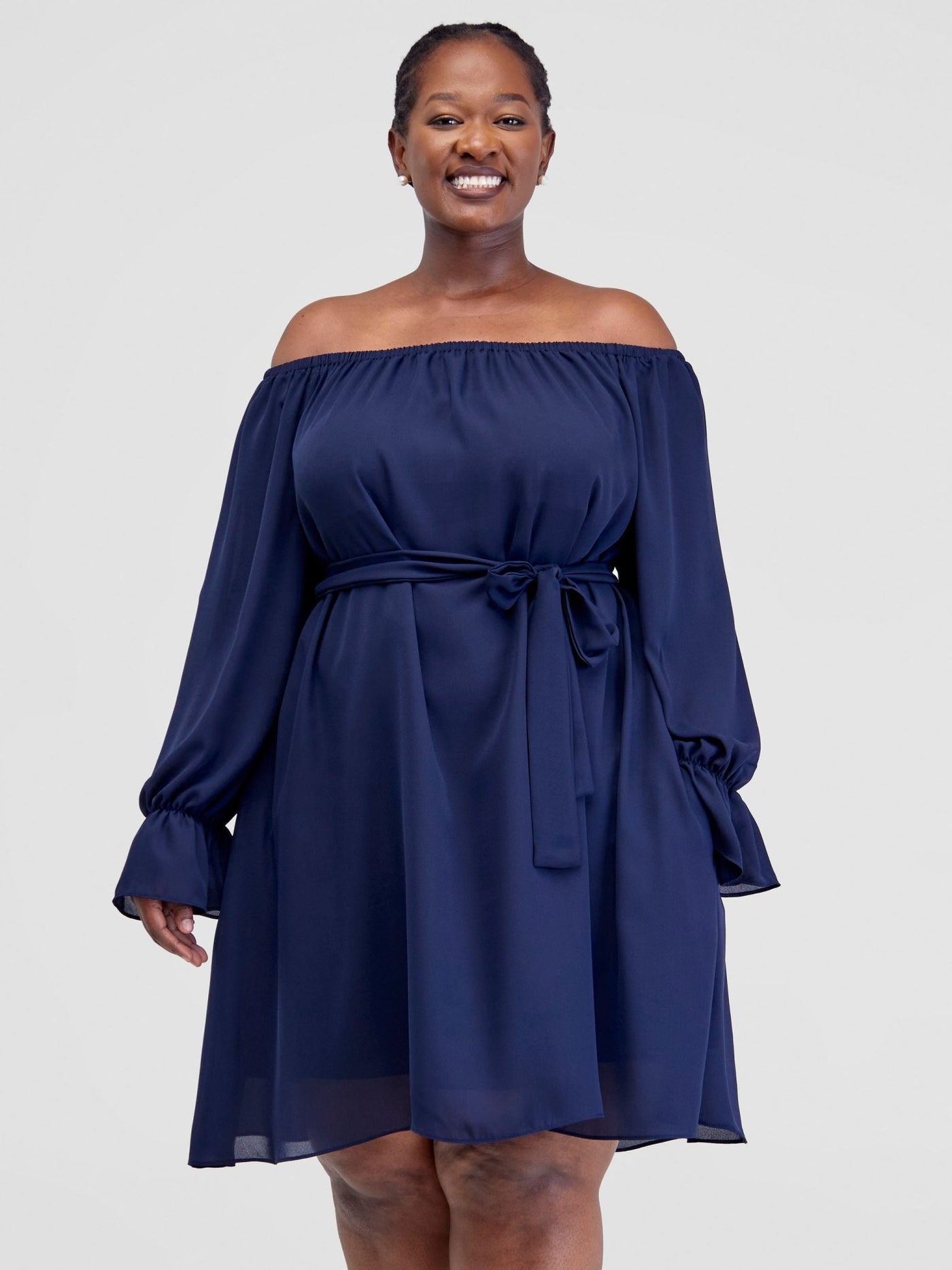 Vivo Jema Off Shoulder Tent Knee Length Dress - Dark Navy - Shopzetu