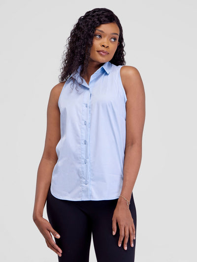 Safari Kamari Halter Shirt - Baby Blue - Shopzetu