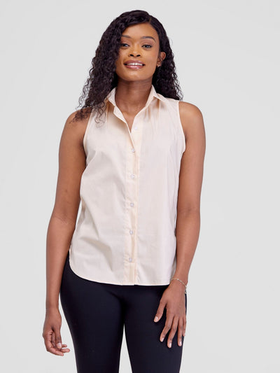 Safari Kamari Halter Shirt - Beige - Shopzetu