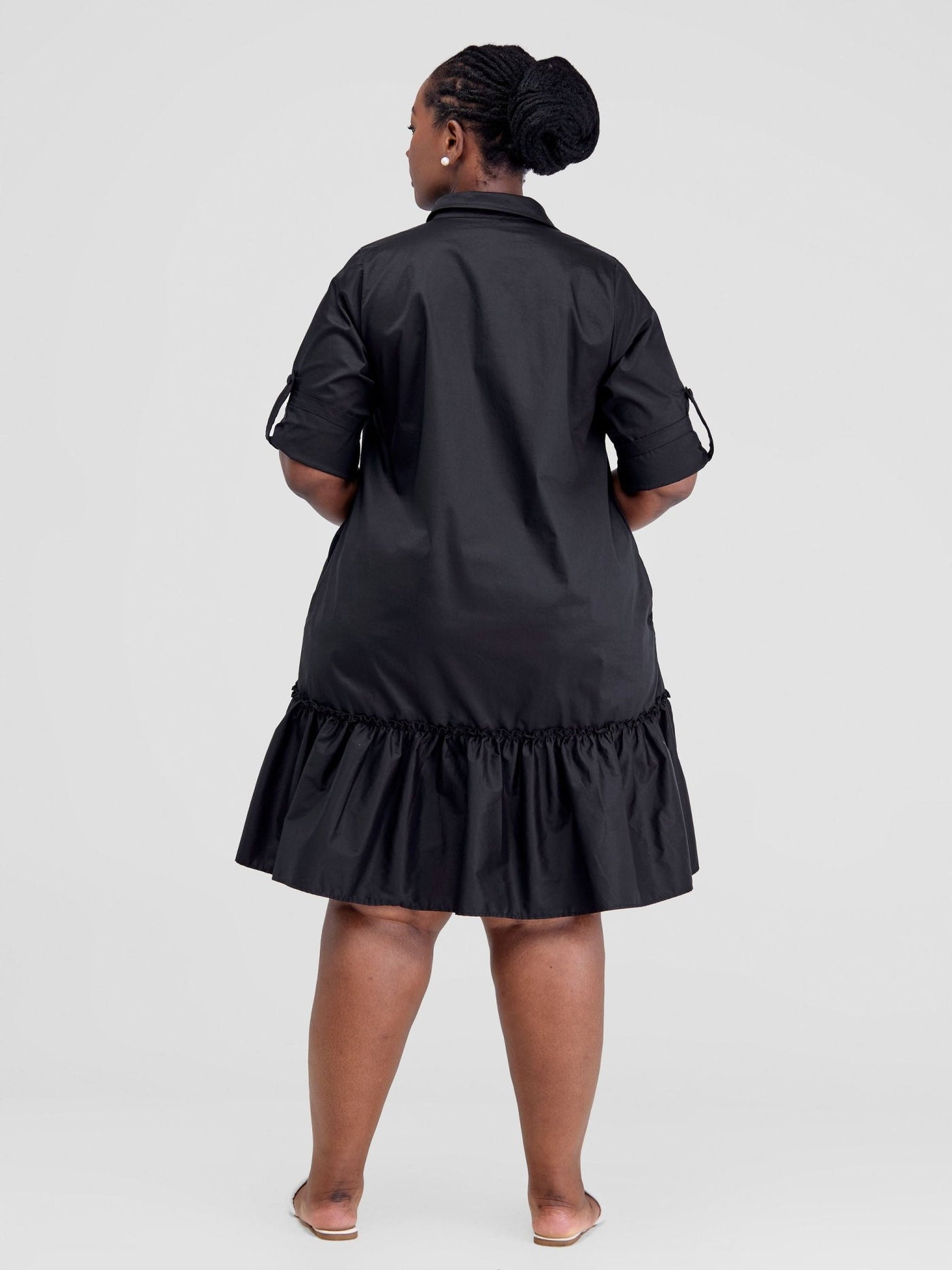 Safari Zene Tiered Above Knee Dress - Black - Shopzetu