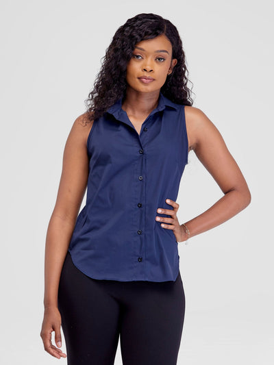 Safari Kamari Halter Shirt - Navy Blue - Shopzetu