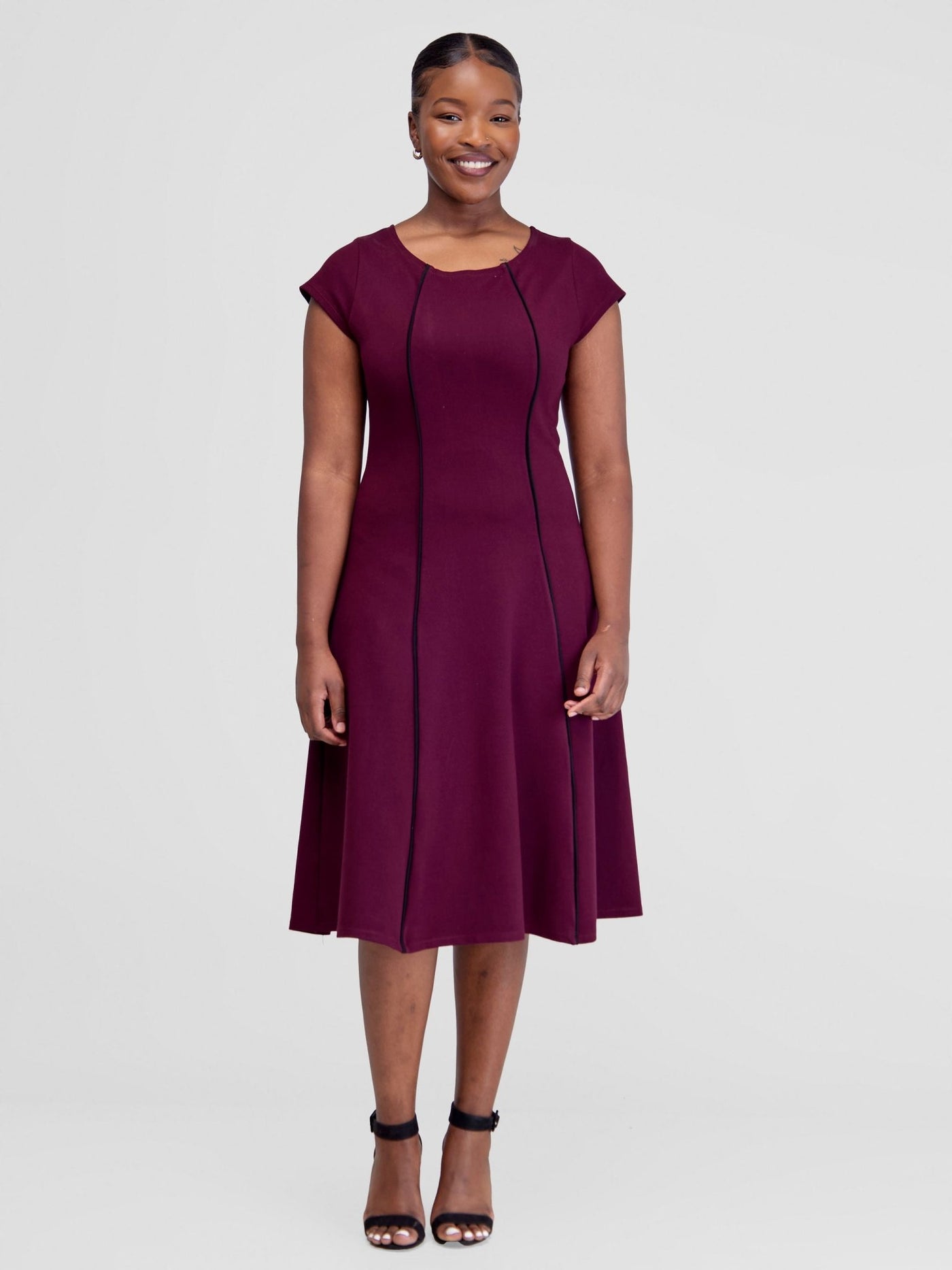 Vivo Vinna Escape A - Line Dress - Burgundy / Black - Shopzetu