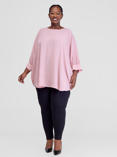 Vivo Mistari Gathered Sleeve Top - Dark Pink - Shopzetu