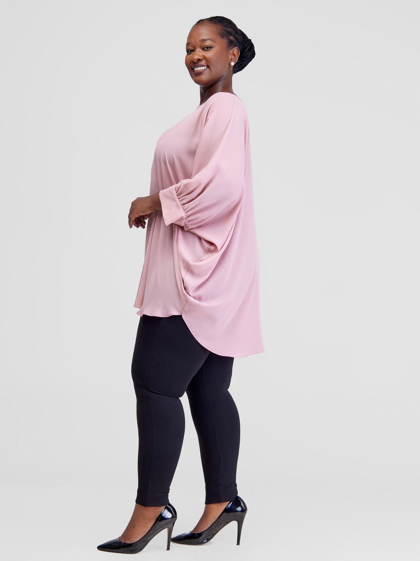 Vivo Mistari Gathered Sleeve Top - Dark Pink - Shopzetu