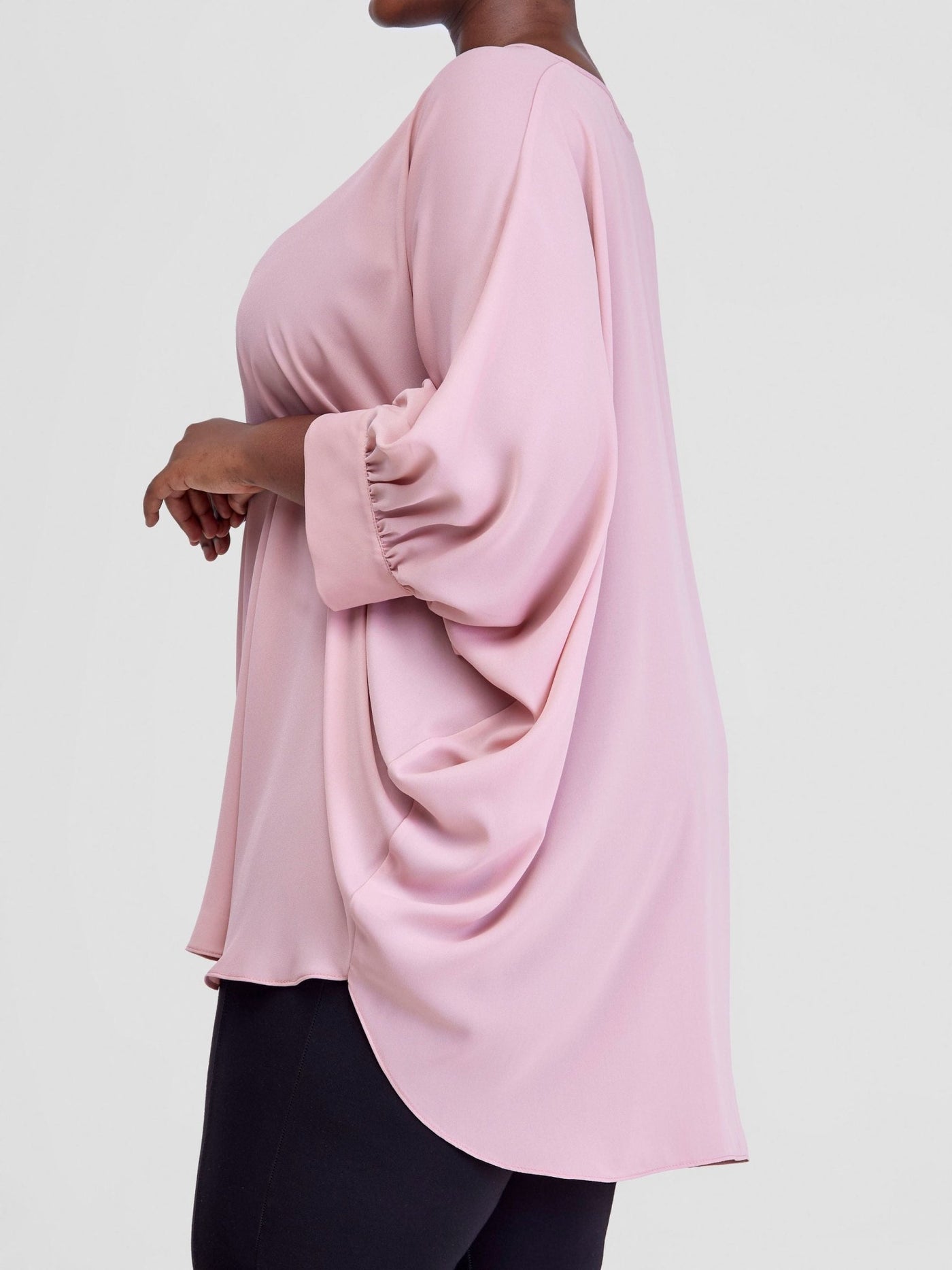 Vivo Mistari Gathered Sleeve Top - Dark Pink - Shopzetu