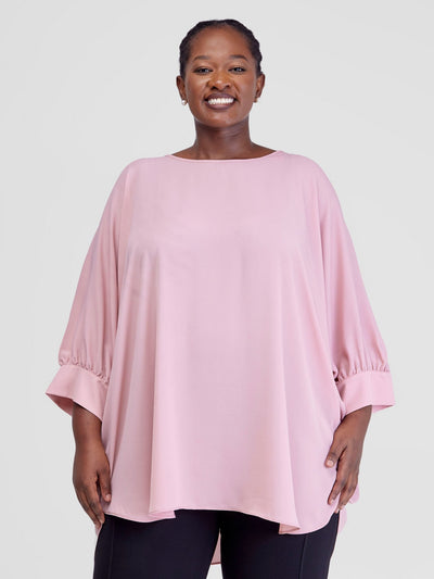 Vivo Mistari Gathered Sleeve Top - Dark Pink - Shopzetu