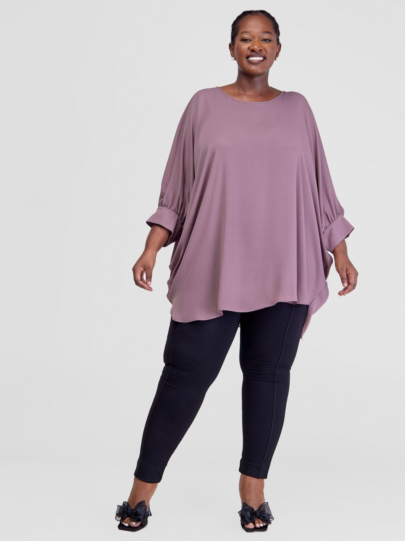 Vivo Mistari Gathered Sleeve Top - Dark Berry - Shopzetu