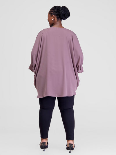 Vivo Mistari Gathered Sleeve Top - Dark Berry - Shopzetu