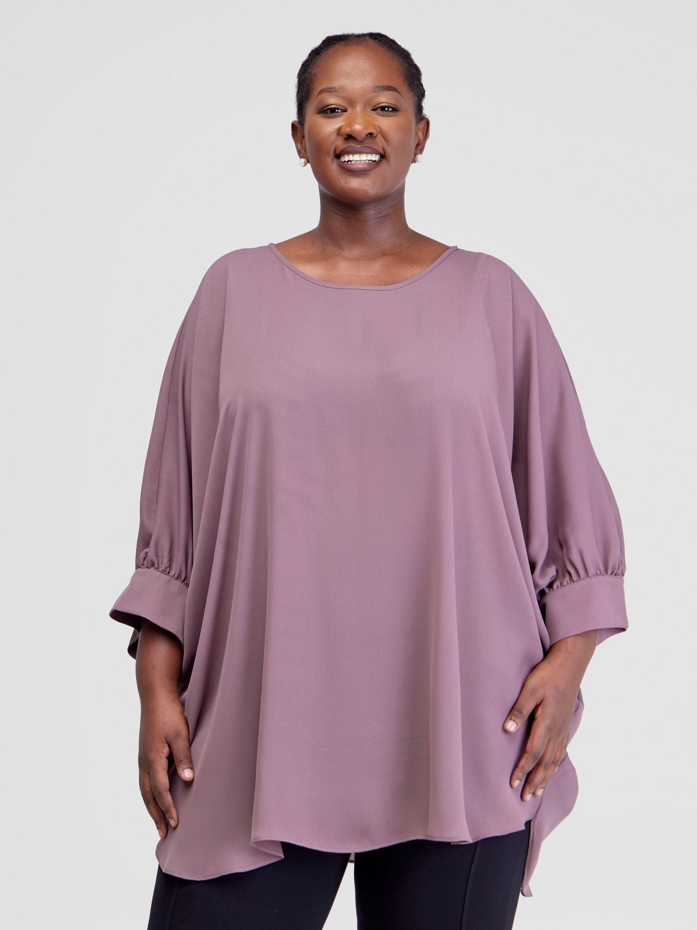 Vivo Mistari Gathered Sleeve Top - Dark Berry - Shopzetu