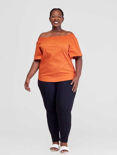 Safari Zene Off Shoulder Top - Rust - Shopzetu