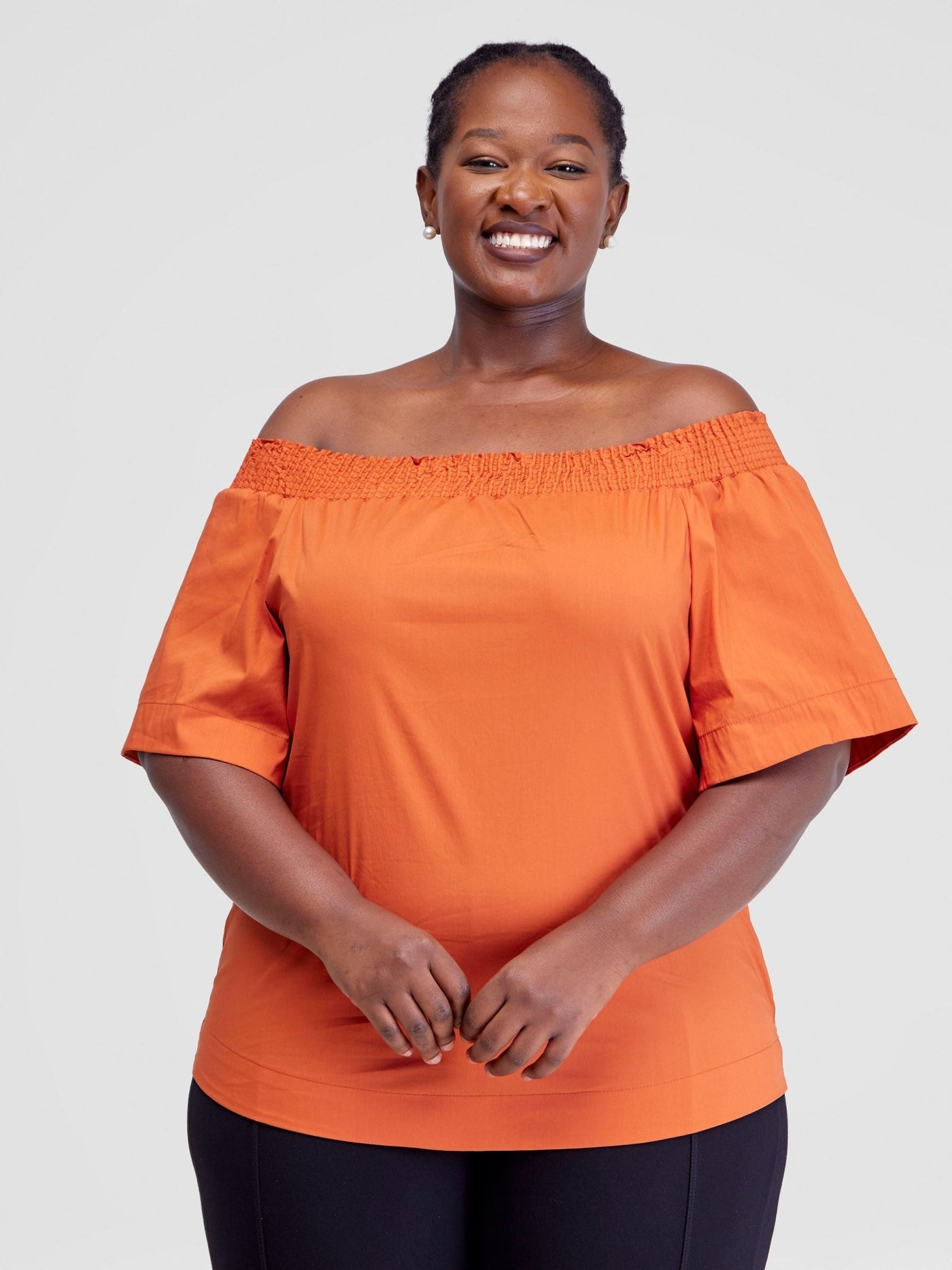 Safari Zene Off Shoulder Top - Rust - Shopzetu